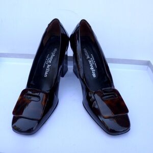 Stephane Kelian Brown Patent Leather Heels Tortoise Detail at Toe